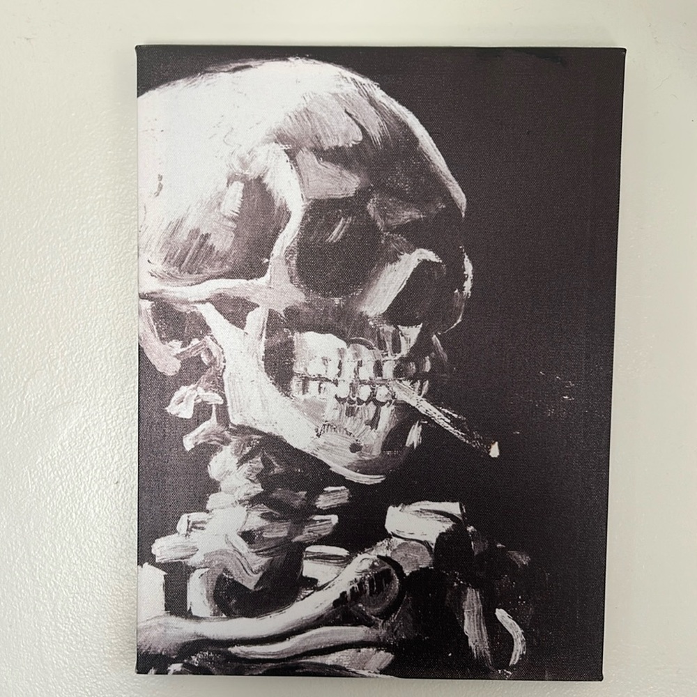 “Vincent Van Gogh - Skeleton skull with Burning Cigarette” Print Canvas